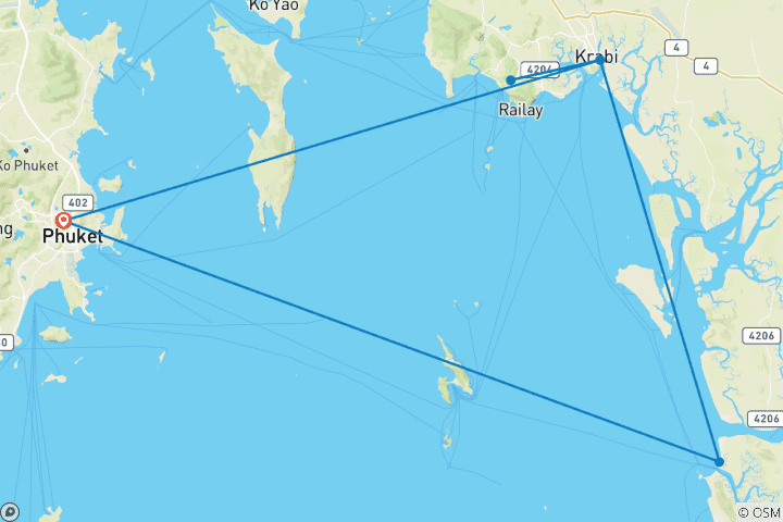 Map of Thailand island hopping: Don't Worry, Be Krabi (12 destinations)