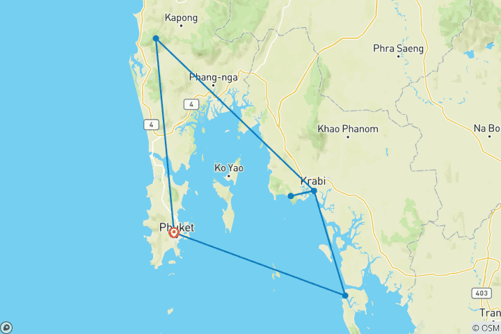 Map of Thailand island hopping: Don't Worry, Be Krabi (14 destinations)