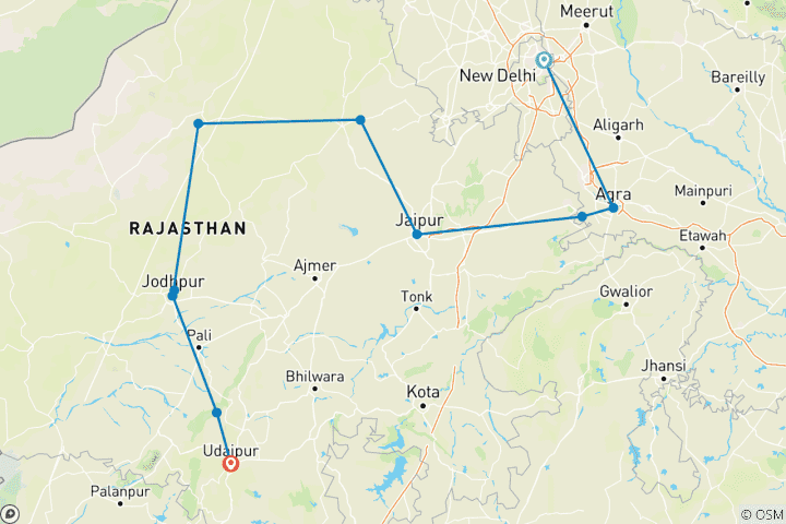 Carte du circuit Circuit des joyaux du Rajasthan