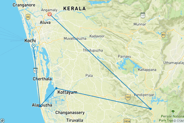 Map of Premium Kerala Experience Backwater & Wildlife Tour