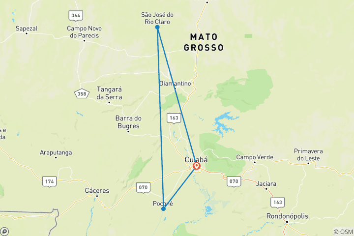 Mapa de Amazonas y Pantanal de lujo en 7 días