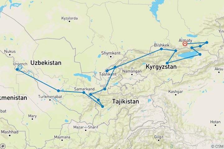 Karte von Zentralasien: die ausführliche Reise