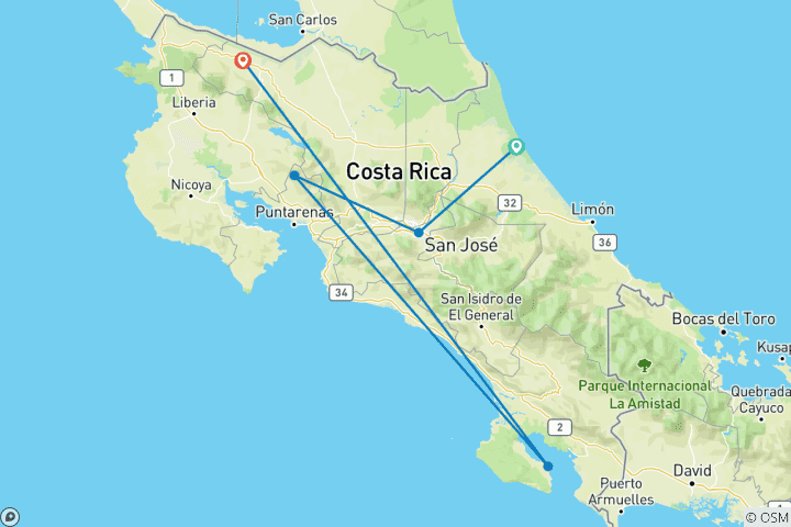 Karte von Flugsafari Costa Rica