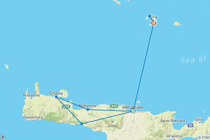 Map of Crete & Santorini: Road Trip From Pink Sands to White Villages