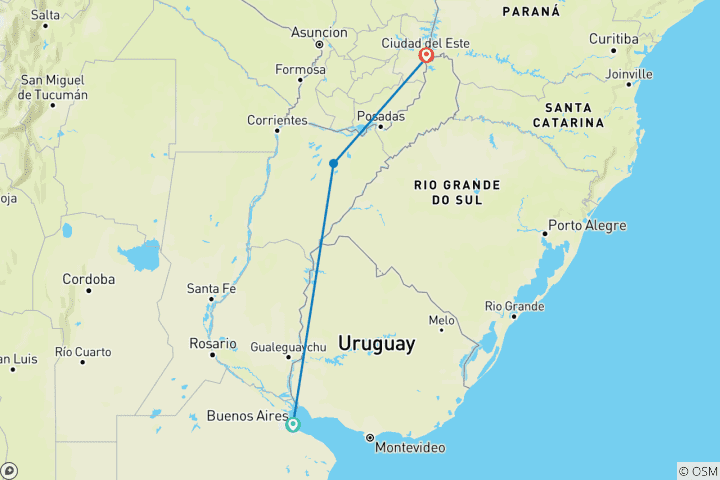 Mapa de Observación de la fauna de Buenos Aires, Iguazú y los Humedales del Iberá (10 Días)