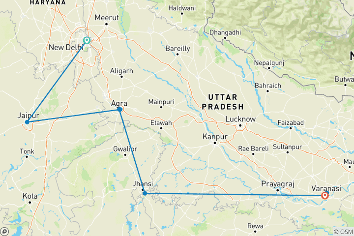 Mapa de El Triángulo Dorado de la India: del Taj Mahal al Ganges te cuento