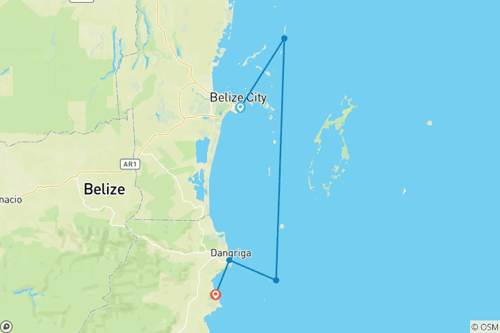 Karte von Inselhüpfen und Segeln in Belize: Strandtage und sternenklare Nächte