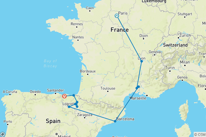Mapa de Francia y España incluidas