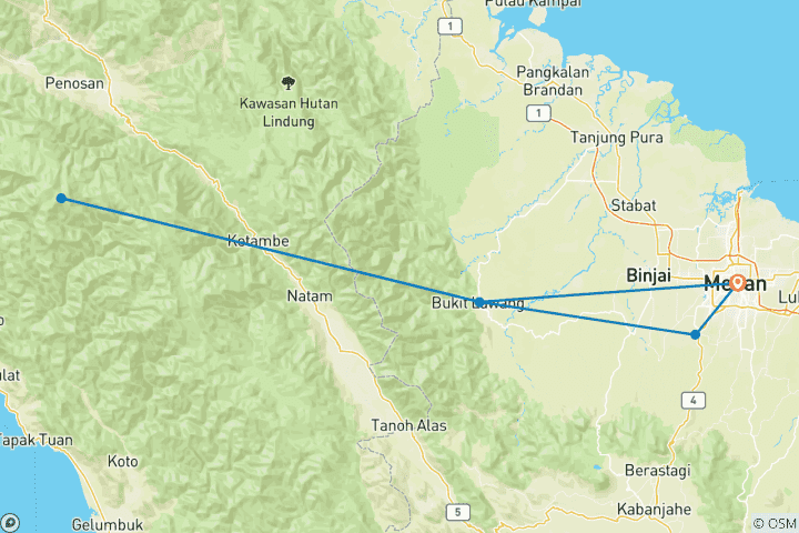 Carte du circuit Le côté sauvage de Sumatra : orangs-outans, rivières et vie rurale