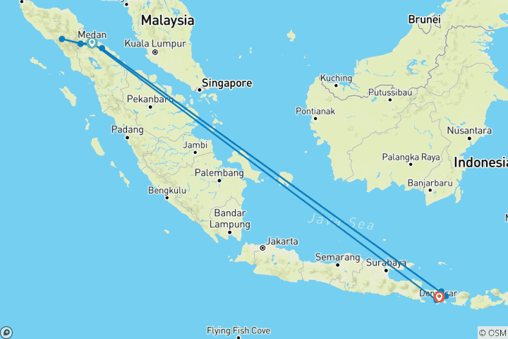 Carte du circuit De Sumatra à Bali : Faune, vagues et nature sauvage