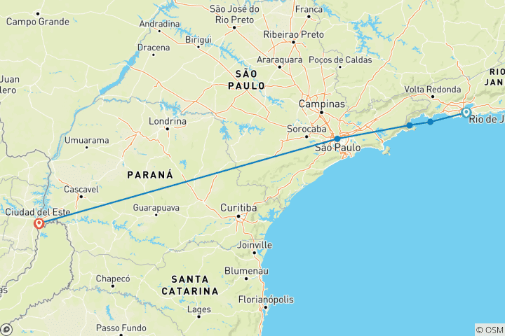 Carte du circuit De Rio aux chutes d'Iguazu + Ilha Grande et Paraty (15 jours)