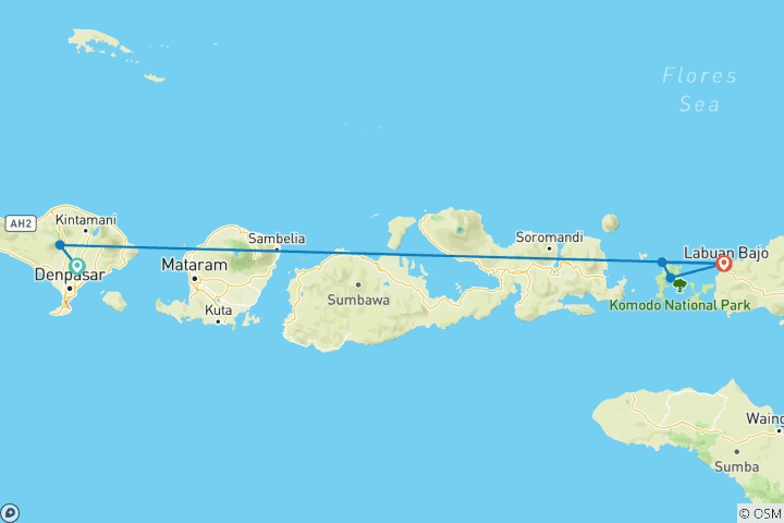 Mapa de De Ubud a Flores: Dragones de Komodo, Playas y Excursiones Tribales