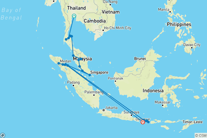 Carte du circuit De Bangkok à Bali : Street Food, sommets et escapades insulaires