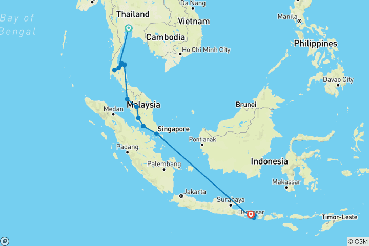 Kaart van Bangkok naar Bali: Zuidoost-Azië ongefilterd