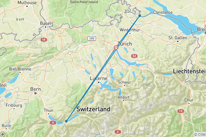 Mapa de 7 Días de Aventura en Suiza: De las calles de Zúrich a los cielos de Interlaken