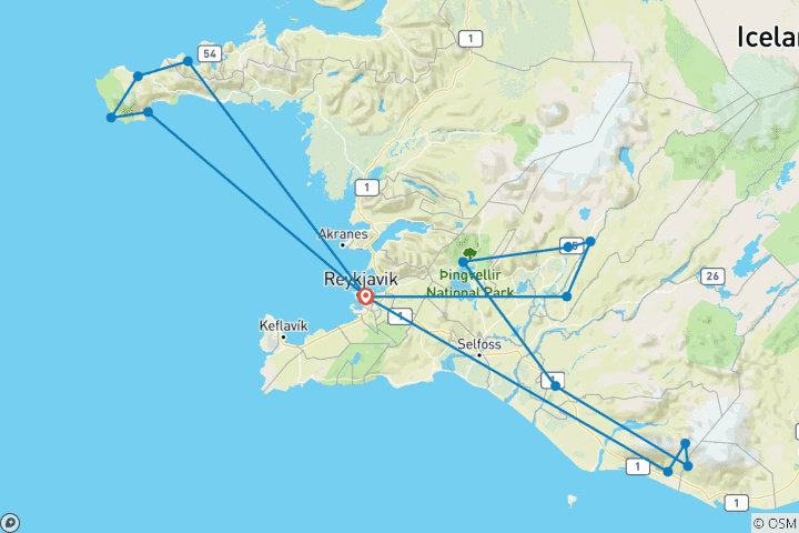 Carte du circuit Geluxe : L'hiver en Islande : Paysages d'un autre monde et aurores boréales