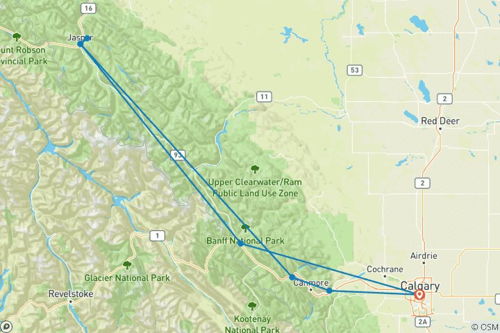 Map of Highlights of Alberta & Rockies Tour