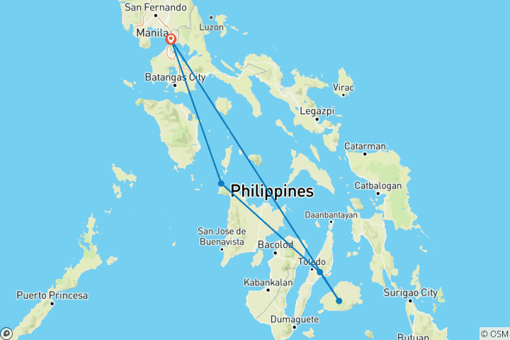 Carte du circuit L'emblématique région des Visayas : Des sommets aux plages