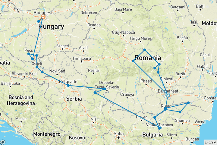 Carte du circuit À la découverte de l'Europe de l'Est et des Balkans : la Transylvanie et Budapest 2027/2028 - 15 jours