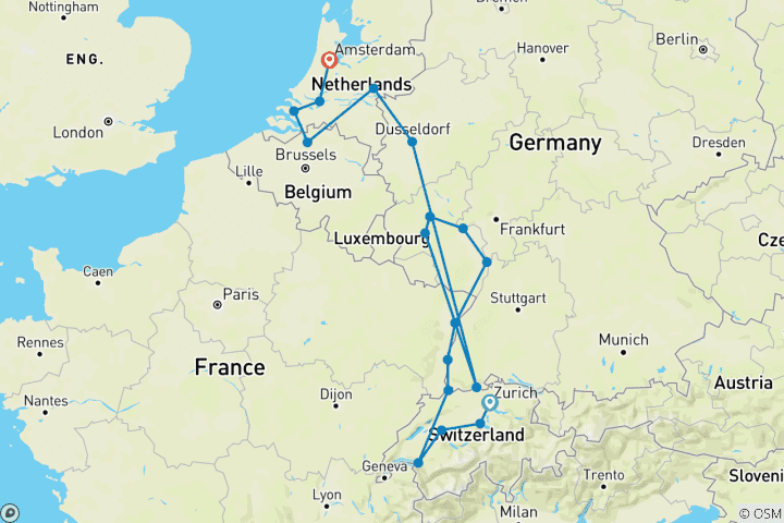 Carte du circuit Rhin romantique et Moselle avec la Suisse 2027