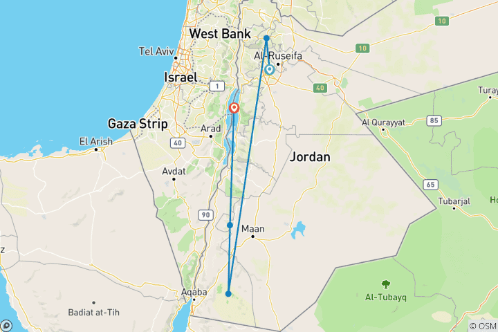 Map of Journey Through Jordan - A Small Group Journey