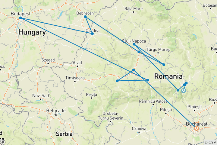 Karte von Höhepunkte Siebenbürgens und Ungarns