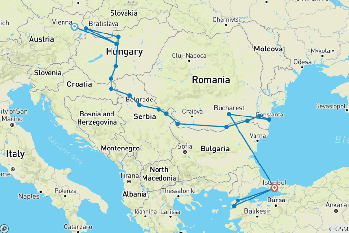 Carte du circuit Découverte du Bas-Danube avec Vienne et Istanbul 2027|2026 - 24 jours