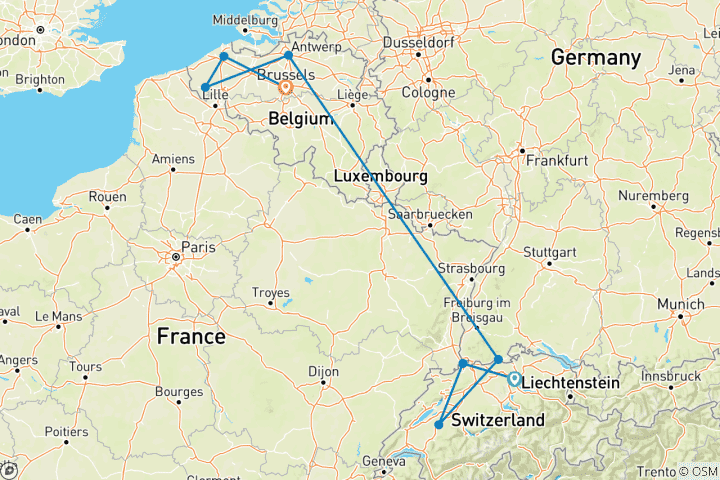 Kaart van Romantische Rijn & Moezel met Brugge 2026