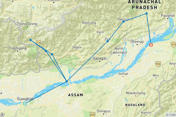Map of 12 Days of Discovery: The Charms of Assam and Arunachal Pradesh