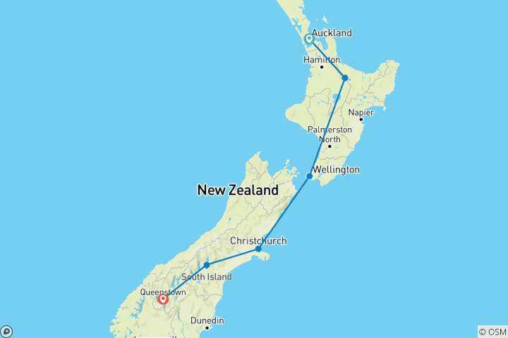 Mapa de Lo mejor de Nueva Zelanda en 12 días