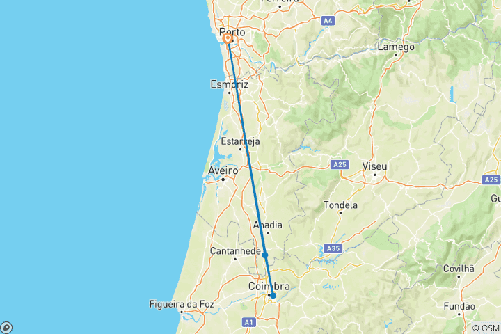 Carte du circuit Vin et gastronomie au cœur du Portugal