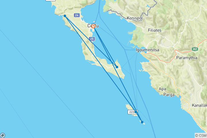 Karte von Der verborgene Schatz im Süden Korfus