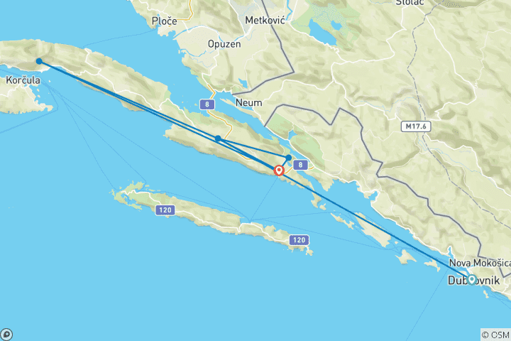 Mapa de Peljesac: Entre los viñedos y el mar