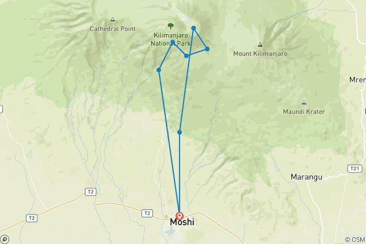 Map of 6 Days Umbwe Route