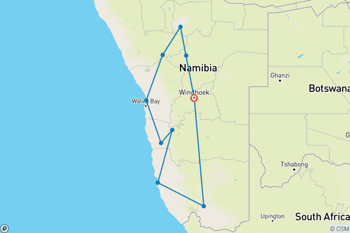 Carte du circuit Circuit Namibie en voiture de location 4x4