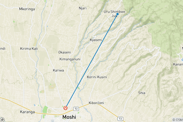 Map of Materuni waterfalls and coffee tour