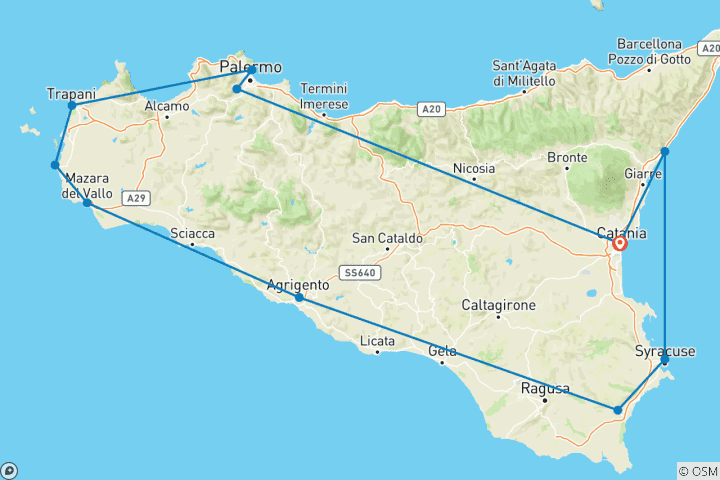 Karte von Autotour Kulinarisches Sizilien mit Wein und Kostlichkeiten - luxurios erfahren