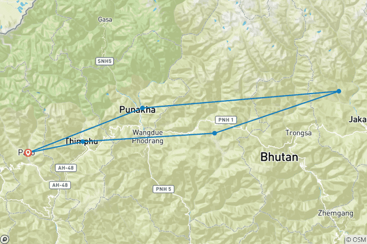Karte von Der Zauber Bhutans (8 Nachte)