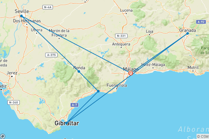 Karte von Andalusien Rundreise | Standortrundreise Viva Andalucía