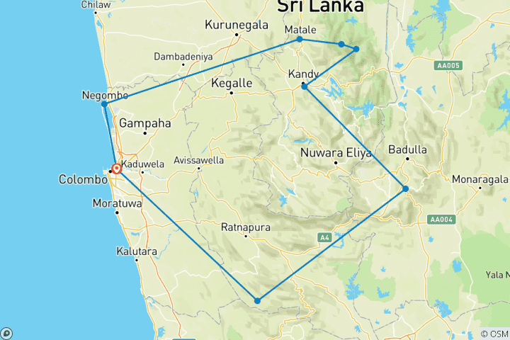 Mapa de De las Tierras Altas a la Selva Tropical -Trekking de 11 días
