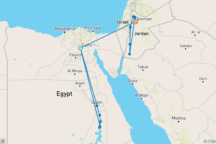 Mapa de Altiplanos de Egipto y Jordania en Crucero por el Nilo