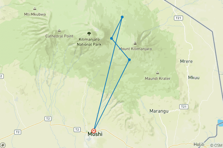 Map of 6 Days Rongai Route