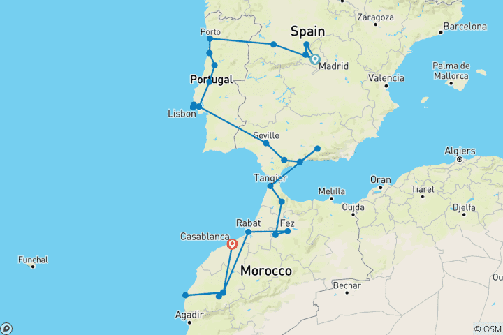 Carte du circuit Espagne, Portugal et Maroc 2026