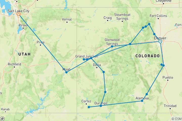 Mapa de Colorido Colorado: Parques, Picos y Panoramas con Canyon Spirit