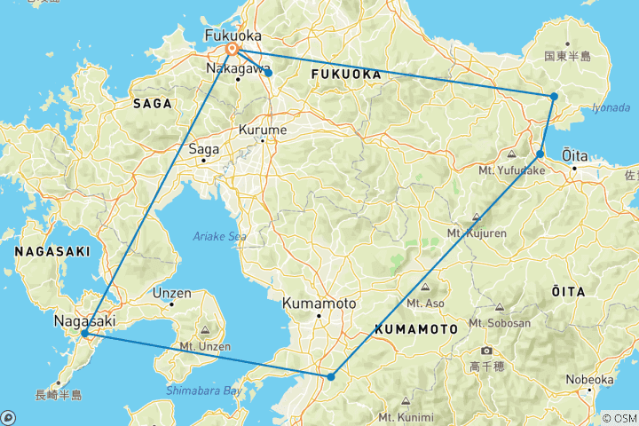 Map of Highlights of Japan - Kyushu Island