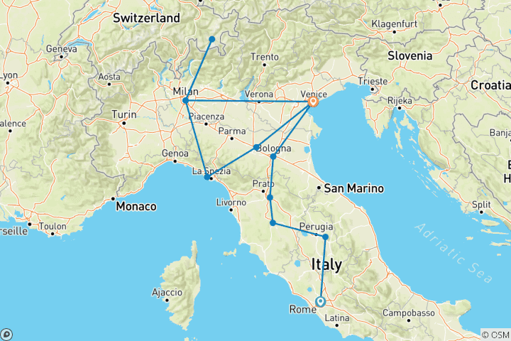 Mapa de Italia clásica y Riviera italiana