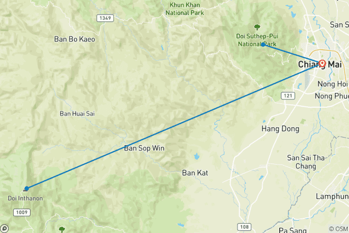 Carte du circuit 5 jours dans le nord de la Thaïlande : Temples, éléphants et montagnes