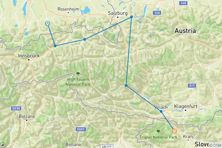 Karte von Vom Tegernsee zum Bleder See mit Gepäcktransfer