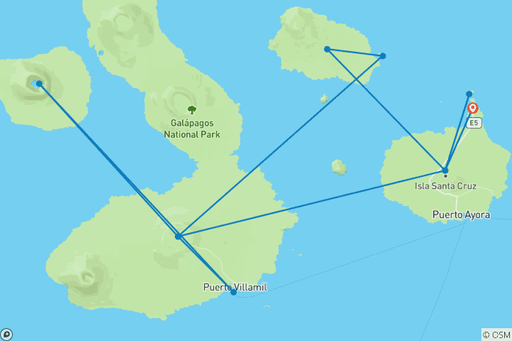 Mapa de Crucero de 7 días por las Islas Galápagos para descubrir la fauna y vivir aventuras volcánicas