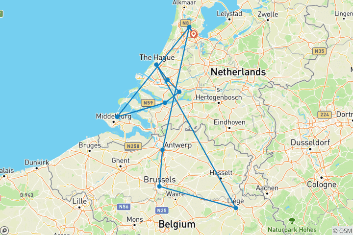 Karte von Wasserstraßen in den Niederlanden und Belgien